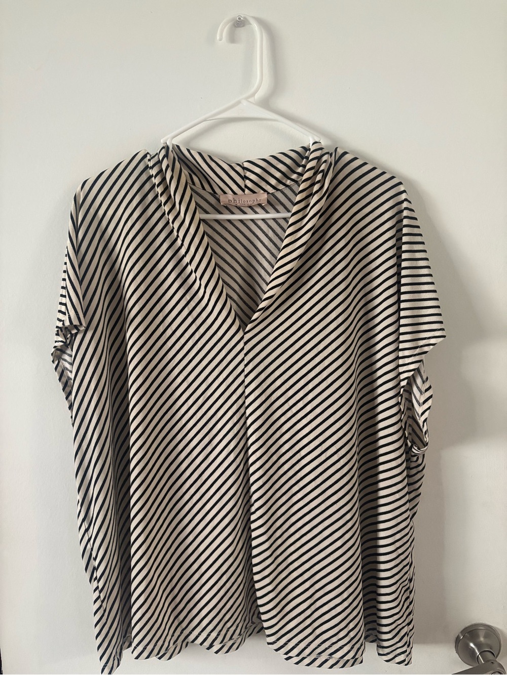 Philosophy Diagonal Stripe V-Neck Top - Black & Cream